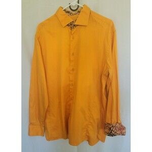 Fleur De Lis Men's Long Sleeve Button Down Collared Orange Dress Shirt Size 2XL